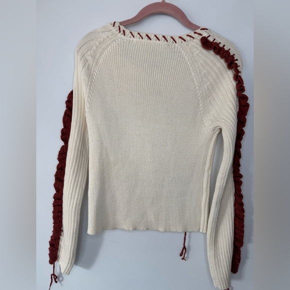 Zara Cream and Red Crew Neck Sweater with Ribbed Texture - Picture 15 of 17